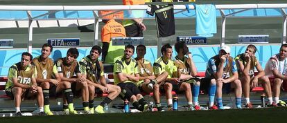 El banquillo de la selección española durante el partido del Mundial de Brasil frente a Australia.