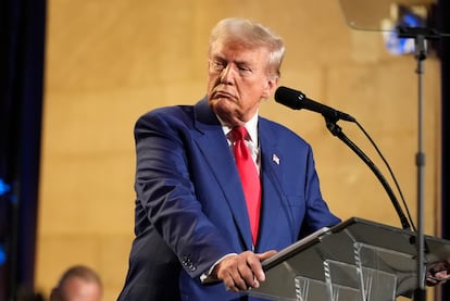 Republican presidential nominee former President Donald Trump listens to a question during a campaign event at the Economic Club of New York, Thursday, Sept. 5, 2024, in New York.