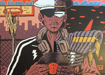 A vignette from a volume of 'Hip Hop Family Tree', a series of comics created by Ed Piskor in which he tells the history of hip-hop.