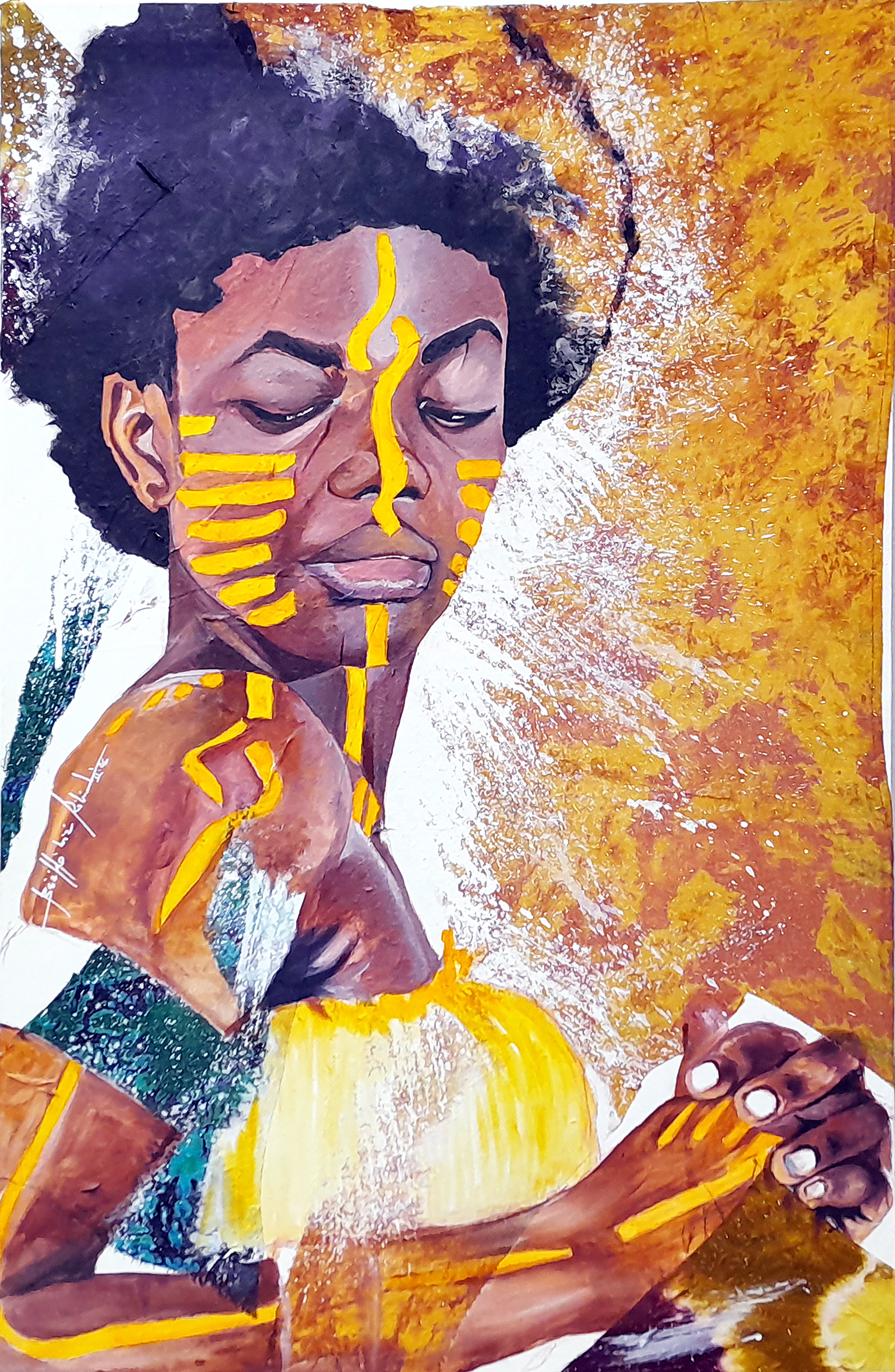 Parte de la exposición ‘Mujer bubi en tejido africano’, del artista ecuatoguineano Bësákkò Biá Rihóle en la Galería de Mamah Africa.
