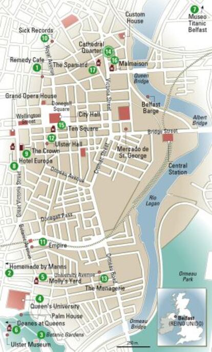 Mapa de Belfast, Irlanda del Norte.