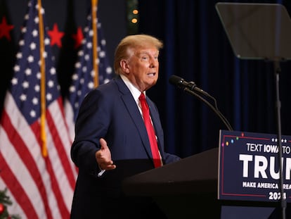 Republican presidential candidate and former president Donald Trump attends a campaign event in Waterloo, Iowa, U.S., on December 19, 2023.