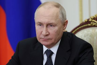 Putin, el día 20 en el Kremlin durante una videoconferencia con su Consejo de Seguridad.