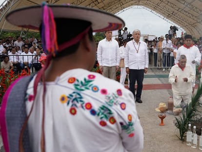 Andrés Manuel López Obrador, durante la inauguración del Tren Maya, en diciembre de 2018 en Palenque.
