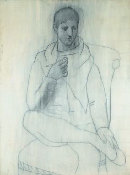 &#039;Hombre con pipa&#039;, dibujo realizado por Pablo Picasso en Par&iacute;s en 1923.