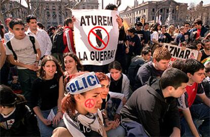 Una de las manifestaciones en Barcelona contra la guerra.
