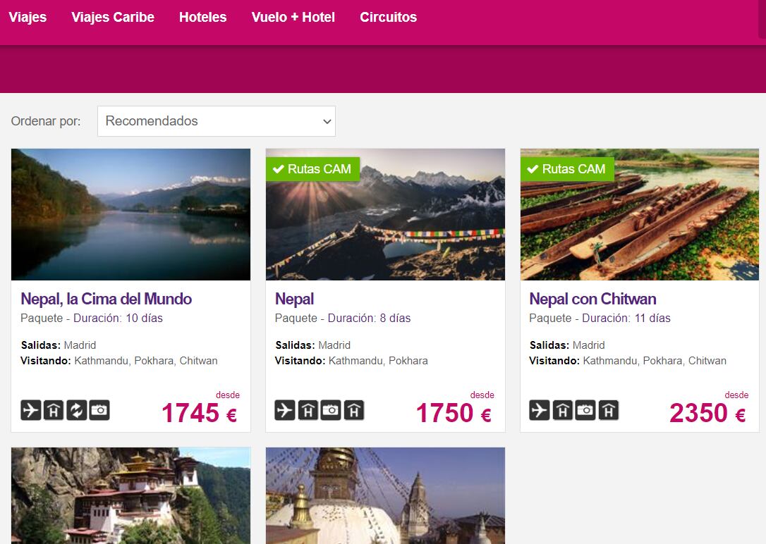 Ofertas de viajes a Nepal en la página web de la agencia Nautalia.