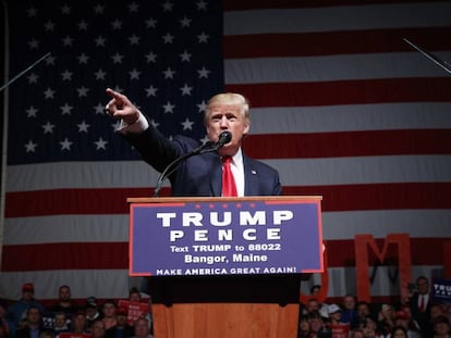 Donald Trump ofereix un discurs a Bangor, Maine.