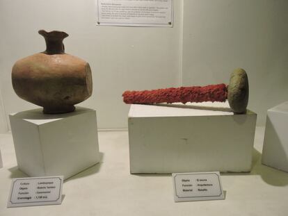 En los museos de Cuzco, como este ubicado a la salida del Qoricancha, pueden apreciarse trabajos en cerámica y armas de guerra incas, como este cántaro y mazo hecho con basalto.