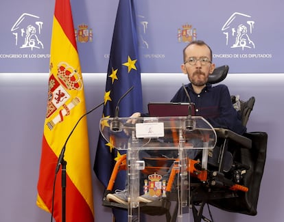 El portavoz de Unidas Podemos, Pablo Echenique,  en el Congreso.