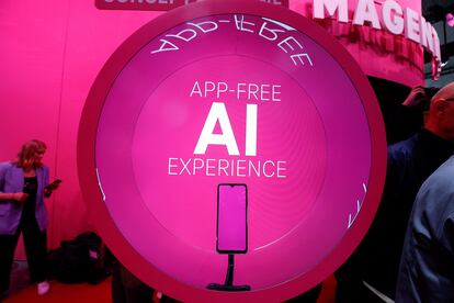 Deutsche Telekom's application free concept AI mobile phone is displayed, at the 2024 Mobile World Congress (MWC) in Barcelona, Spain February 26, 2024. REUTERS/Albert Gea