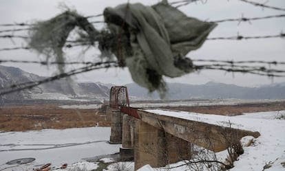 La frontera entre Corea del Norte y China a la altura del río Yalu, uno de los principales pasos de los huidos, en noviembre de 2017.