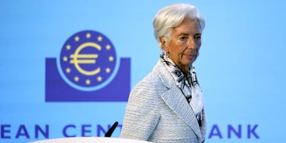 Chirstine Lagarde, presidenta de BCE, en rueda de prensa