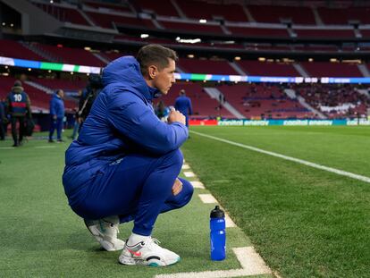 Fernando Torres, en el Metropolitano, durante el partido de octavos de final de la Youth League entre el juvenil del Atlético y el Genk (4-1).