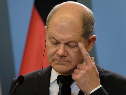 El primer ministro alemán, Olaf Scholz, en una conferencia en Polonia el 12 de diciembre