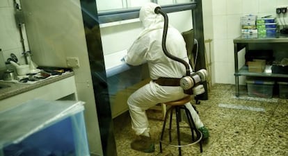 A technician inside the storeroom reserved for the largest drug hauls.