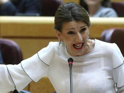 La ministra de Trabajo, Yolanda Díaz durante la sesión de control al Gobierno en el Senado en Madrid. 