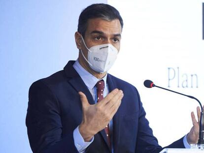 El presidente del Gobierno, Pedro Sánchez, durante una de las presentaciones del plan de recuperación.