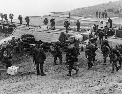 Un campamento militar británico en las Islas Malvinas durante el conflicto.