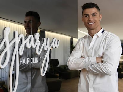 Cristiano Ronaldo, durante la inauguración de una de sus clínicas de transplante capilar en Madrid, el pasado 18 de marzo.