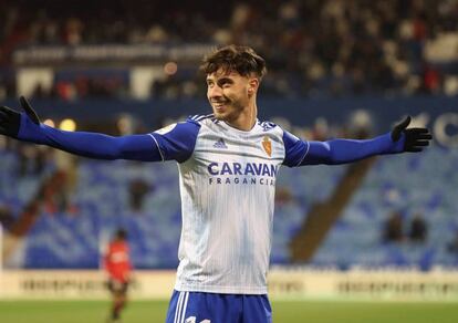 Puado celebra su gol al Mallorca. 