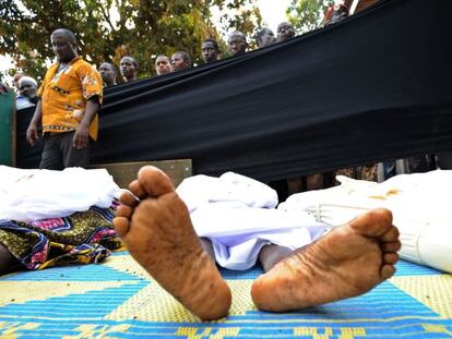 Cad&aacute;veres en una mezquita, este jueves en Bangui.