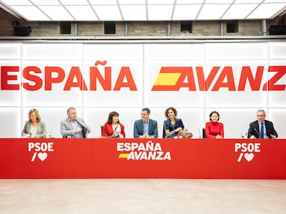 Pedro Sánchez, en el centro de la imagen, en la reunión del 27 de noviembre de la dirección federal del PSOE.