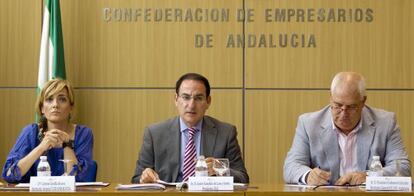 Castilla (UGT), Gonz&aacute;lez de Lara (CEA) y Carbonero (CC OO).