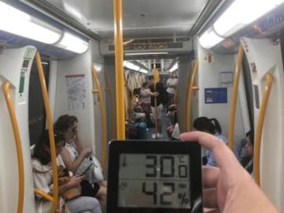 El termómetro muestra 30 grados en la linea 3 el viernes por la mañana. 