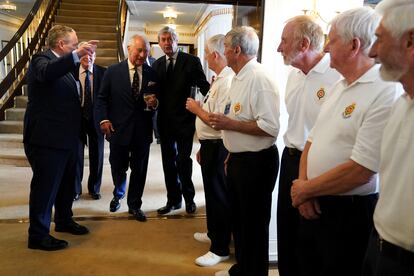 King Charles III visits the Royal Yacht Britannia on July 3, 2023, in Edinburgh, Scotland.