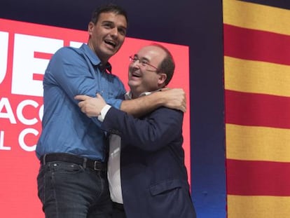 Pedro Sanchez y Miquel Iceta, en la proclamacion de este como candidato a la Generalitat por el PSC