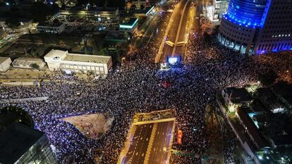 Protesta en Tel Aviv contra la reforma judicial, el sábado.