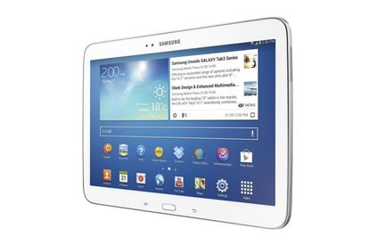 Samsung Galaxy Tab 3 en su versión de 10,1 pulgadas. Pesa 512 gramos. Se puede comprar a partir de