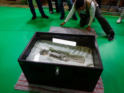 Una de las momias de Nazca presentadas al Congreso mexicano el 12 de septiembre.