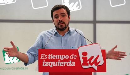 Rueda de prensa de Alberto Garzón en la sede de IU para analizar los resultados del 26-J.