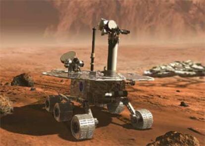 Ilustración del nuevo vehículo todoterreno en la superficie marciana.