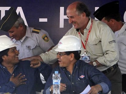 El presidente de Bolivia Evo Morales y el presidente de Repsol, Antonio Brufau, inauguran la nueva planta de Campo Margarita.