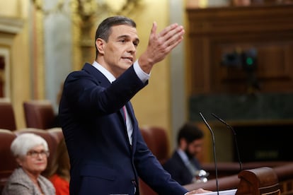 El candidato socialista, Pedro Sánchez, durante su discurso de investidura. 