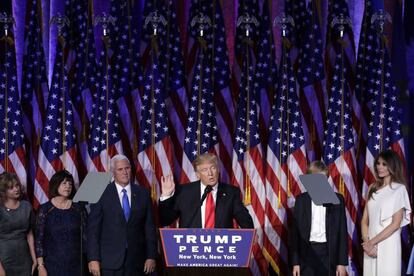 El candidato republicano, Donald Trump, durante su discurso tras conocer los resultados electorales, en Nueva York.