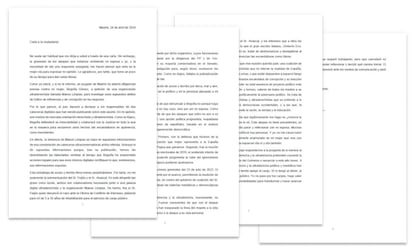 Los cuatro folios del escrito del presidente del Gobierno español.