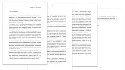 Los cuatro folios del escrito del presidente del Gobierno español.