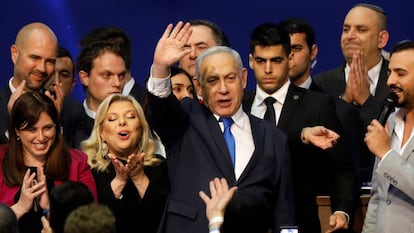 El primer ministro de Israel, Benjamin Netanyahu, celebra el resultado electoral, en Tel Aviv, el pasado 3 de marzo.