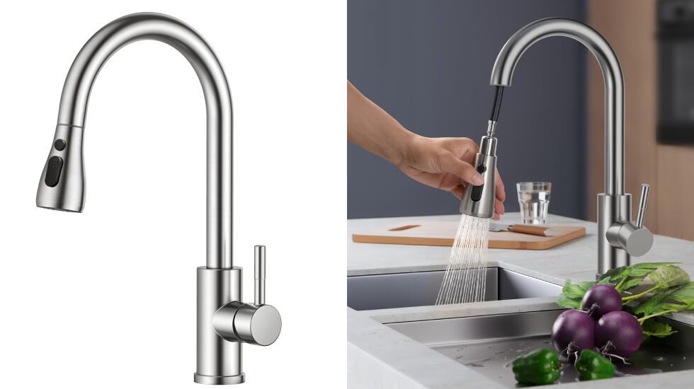 Grifo monomando construido en acero inoxidable.