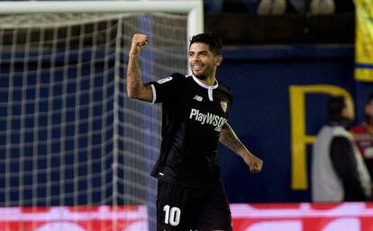 Banega celebra el gol de la victoria ante el Villarreal. 