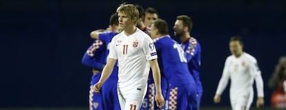 Odeggard lamenta un gol de Croacia.