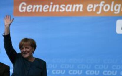 La canciller alemana, Angela Merkel, en un acto de campa&ntilde;a.
