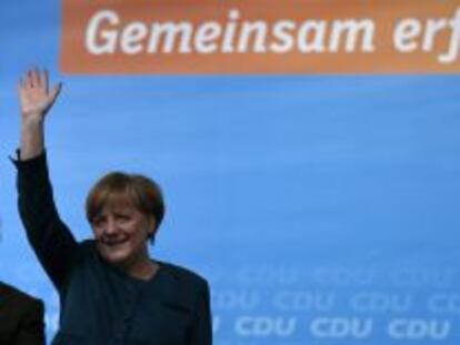 La canciller alemana, Angela Merkel, en un acto de campa&ntilde;a.