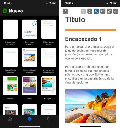 Word para iOS con su nuevo diseño.
