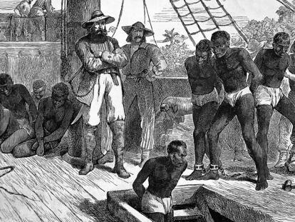 Esclavos a bordo de un barco negrero. La ilustración, de autor desconocido, data de alrededor de 1835.