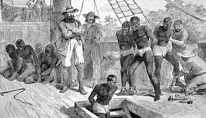 Esclavos a bordo de un barco negrero. La ilustración, de autor desconocido, data de alrededor de 1835.
